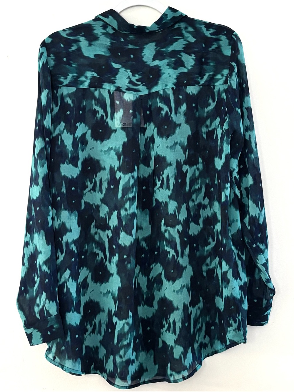 ICHI Women's Teal and Black Printed Long-Sleeve Blouse -s 38 NWT